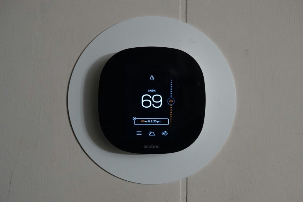 Thermostat at 69 degrees Fahrenheit